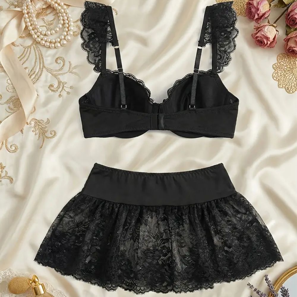 Set Piyama Seksi Wanita dengan - Sheer Mesh Bra ulasan dan harga